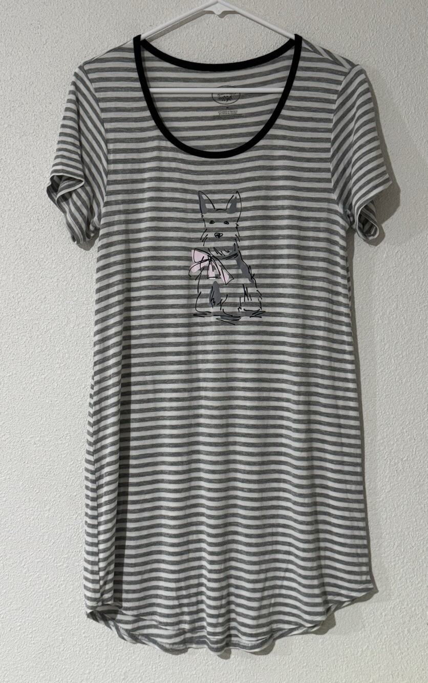 Jammies for ashley Knit Sleepshirt Nightshirt M Gray White Stripe Scottie Dog